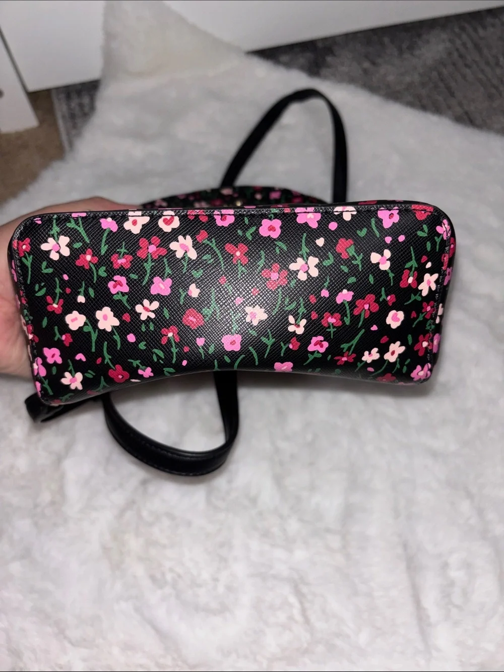 kate spade Black Floral Mini Backpack with Pink and White Blossoms